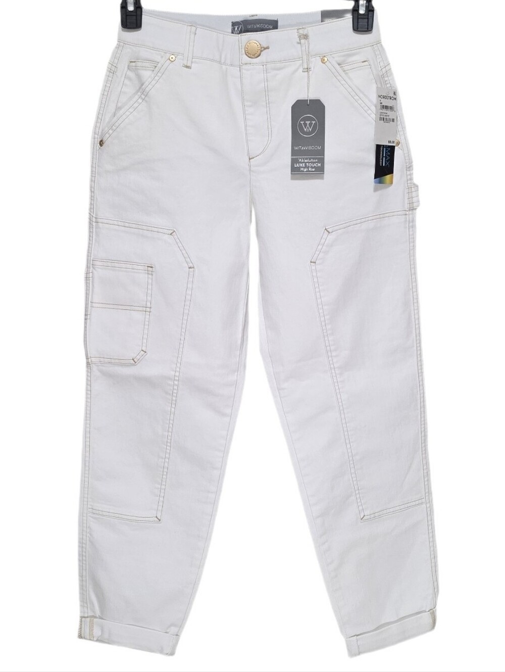 Wit & Wisdom Carpenter Utility Barrel Leg Jeans High Rise Ab Solution White 4